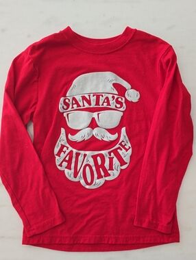 Holiday Time Red Long Sleeve Tee with White 'Santa's Favorite' Graphic Size M(8)